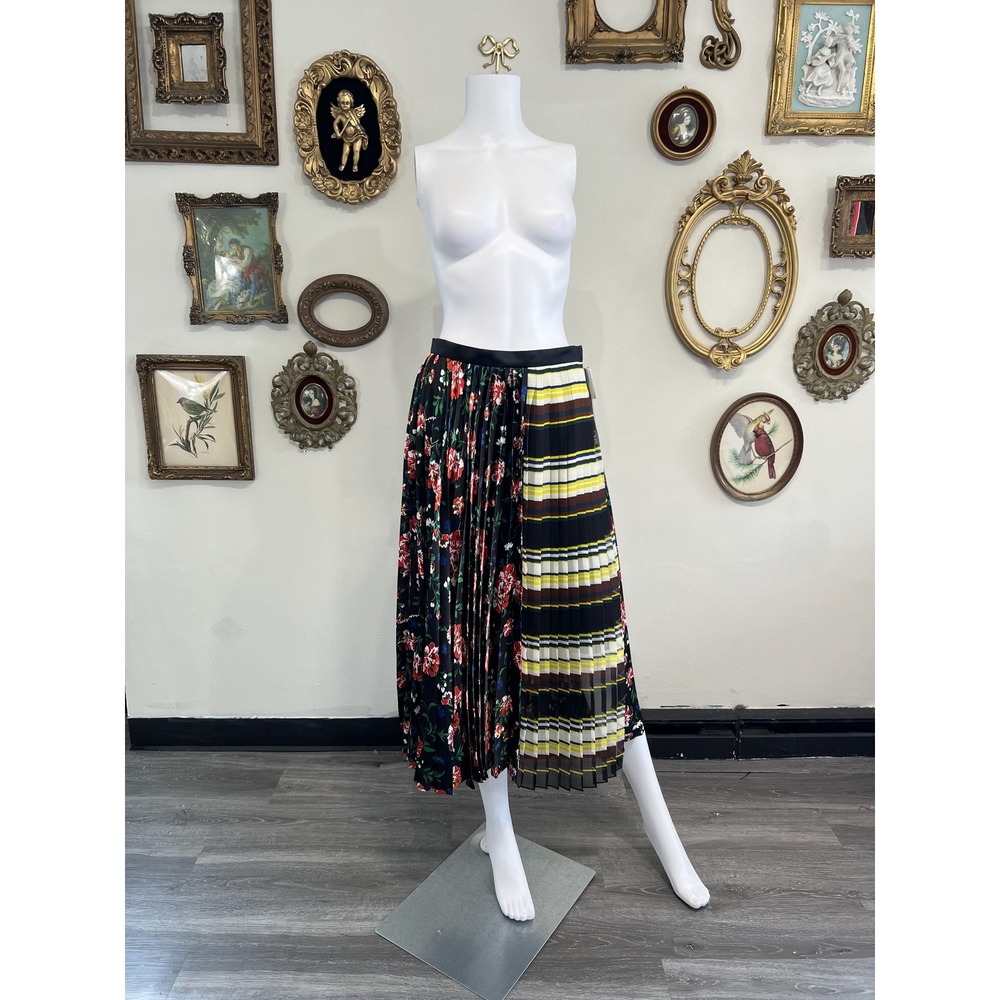 Sacai Pattern Mix Pleated Midi Skirt Black Multi Size 2